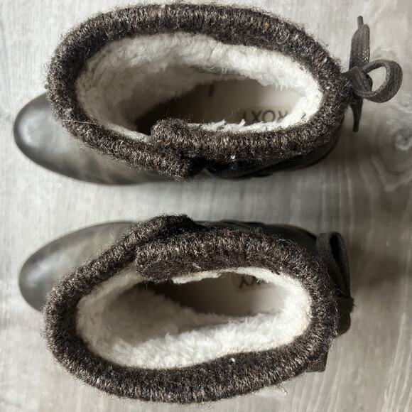 Roxy Dakota Sz 8 Booties Faux Leather Sherpa Lined Block Heels Boho Western Tie - Picture 4 of 8